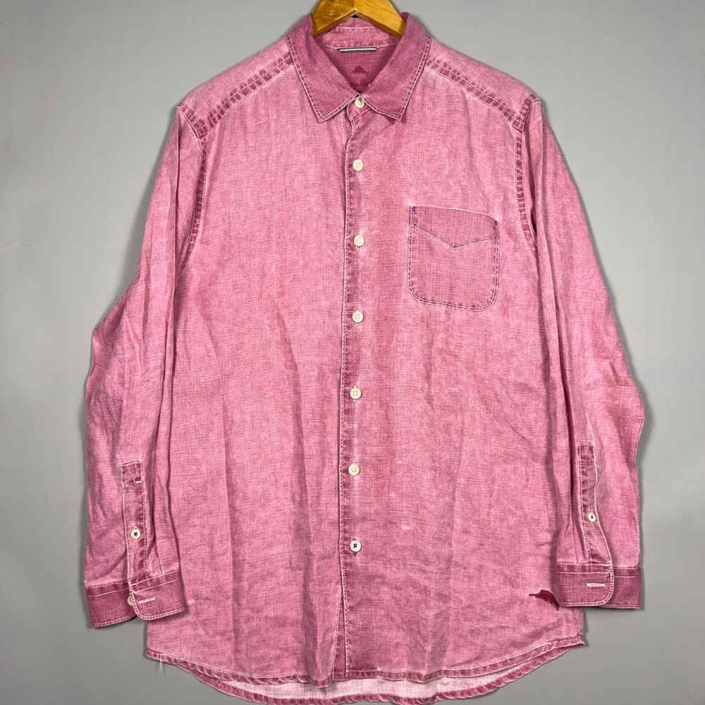 Tommy Bahama‎ Relaxed 100% Linen Shirt Mens Size Medium  Pink Tropical
